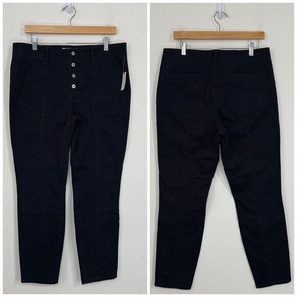 NWT Anthropologie Button Fly Utility Skinny Tapered Pants Size 31 Black - Picture 1 of 11